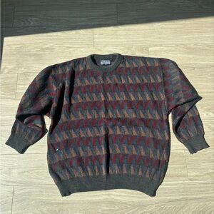 Jantzen Men's Crewneck Sweater - Gray and Red Pattern